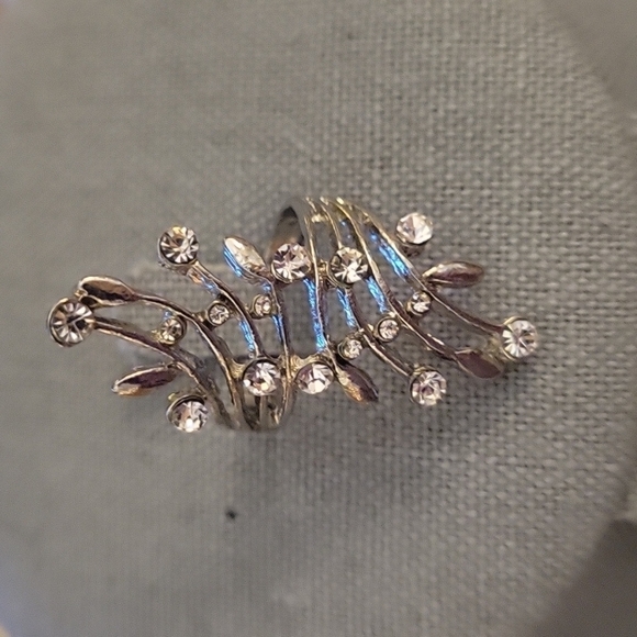 VTG SILVERTONE Fairycore Rhinestone Art Deco Statement Ring - Picture 1 of 4